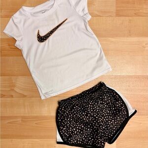 Nike Girls Dri-Fit Matching Set | Cheetah Swoosh Tee + Shorts | Size 6-7Y